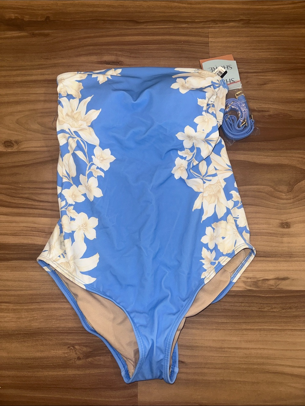 Shade & Shore Blue Floral One-Piece Swimsuit with Cream Flowers
